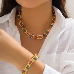2Pcs/Set Colorful Bohemian Fashion Choker Necklace Bracelet Jewelry Set.